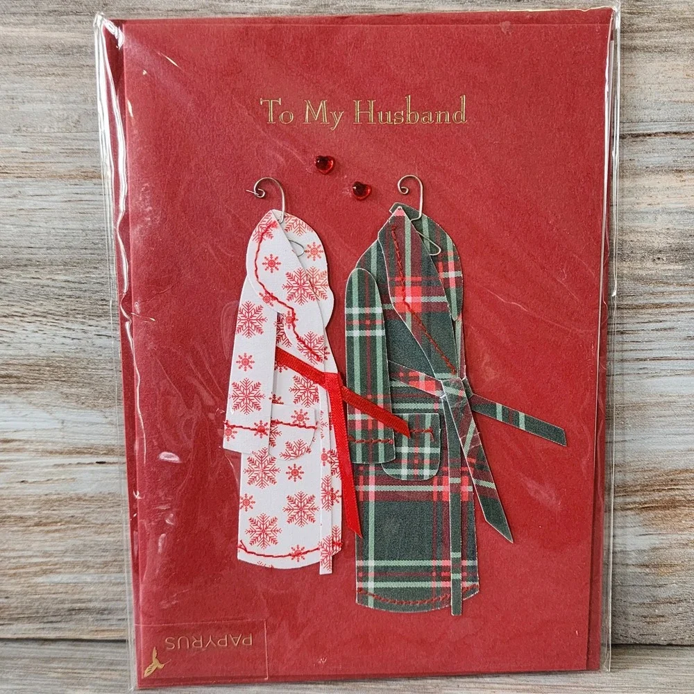 Papyrus Christmas Card To My Husband Robes Snowflake Plaid 07053712 Holiday